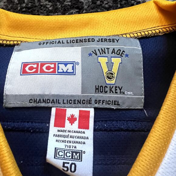 CCM Hanson Brothers Charlestown Chiefs Slap Shot Hockey Jersey Blue/Yellow 50 - Picture 3 of 7